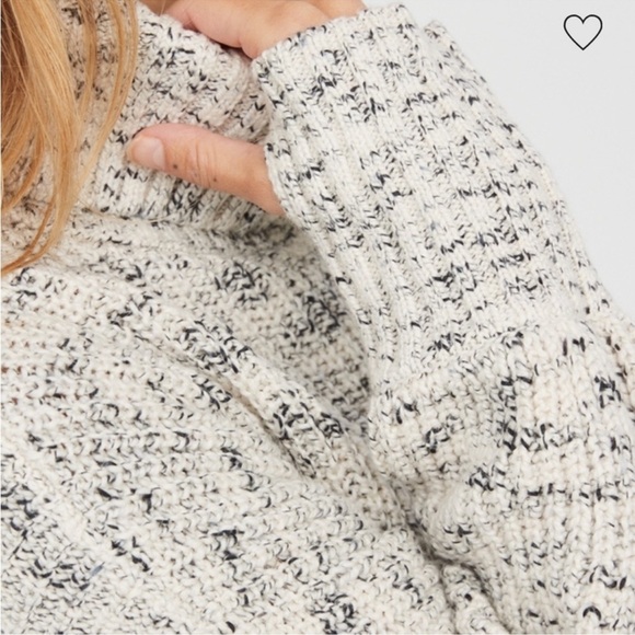 Aerie Offline Chillside Oversized Marl White Light Blue Black Turtleneck Sweater - Picture 4 of 11